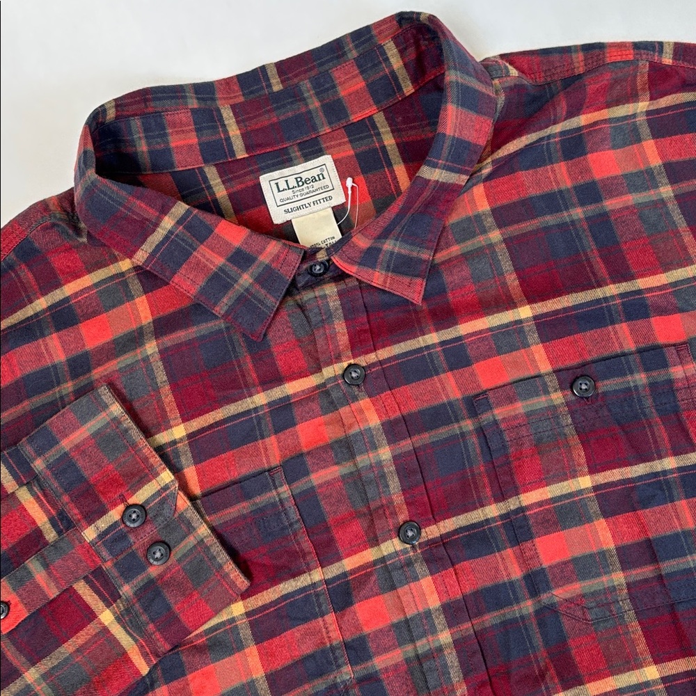 LL Bean Red Blue Plaid Flannel Slightly Fitted Long Sleeve Button Shirt Men 3XLT